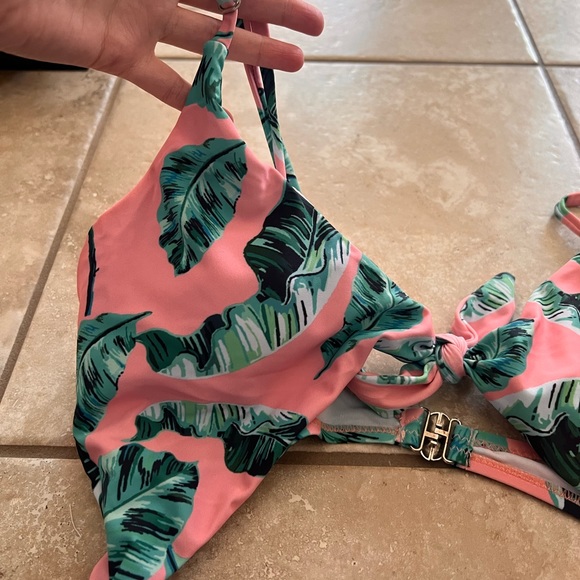 CUPSHE Size S one piece green tropical leaves and pink monokini bathing suit - Picture 5 of 7